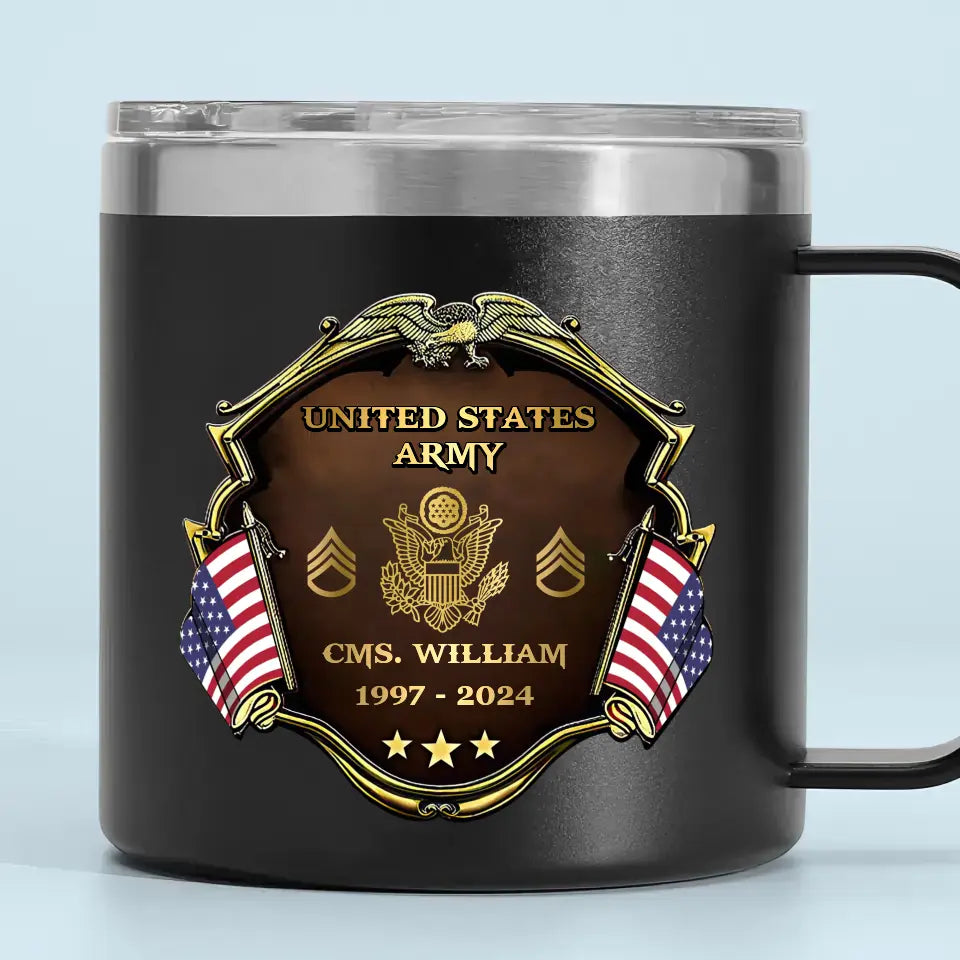 Personalized US Veteran Rank Gold & Service Time Coffee Cup 2D Printed AHHN241864