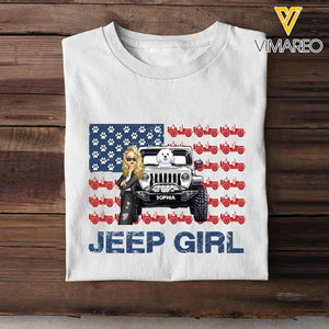 Personalized Jeep Girl & Dog US Flag Independence Day 4th July Gift T-shirt Printed VQ241657