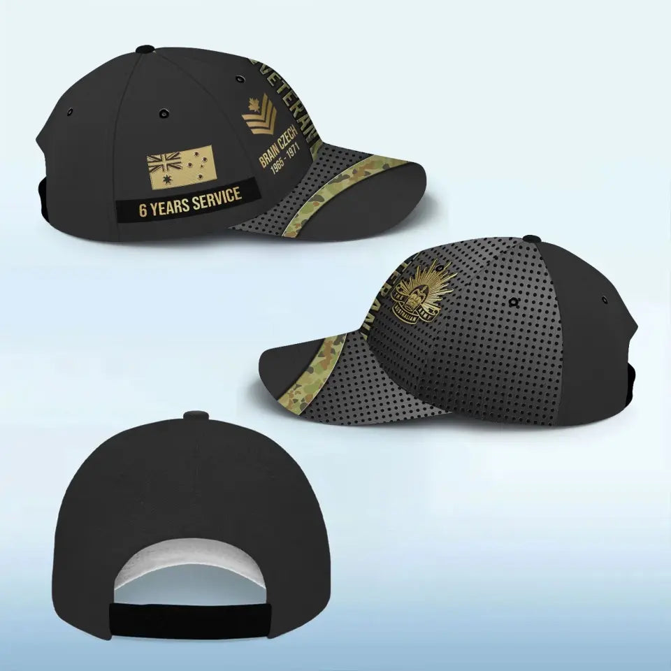 Personalized Australian Veteran Camo Rank Gold Custom Name & Time Cap 3D Printed AHVA241866