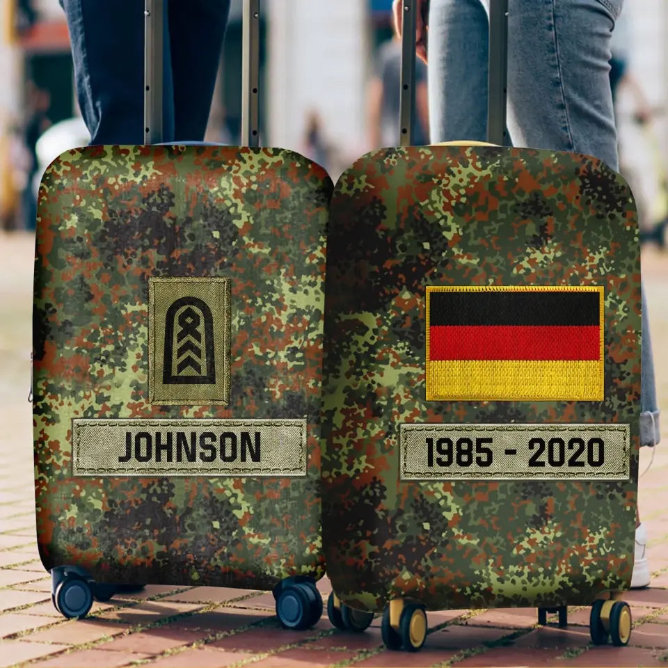 Personalized German Veteran Rank Camo German Flag Custom Name & Time Suitcase Printed LVA241904