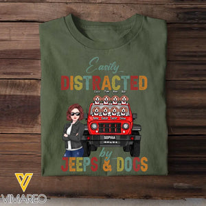 Personalized Easily Distracted Jeeps & Dogs Jeep Girl T-shirt Printed HN241905