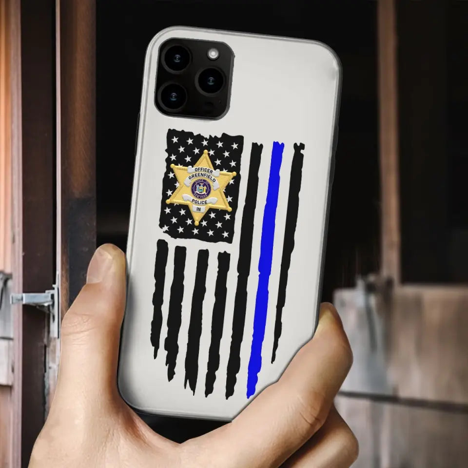 Personalized US Police Badge Police Officer US Flag Blue Line Phonecase Printed QTVQ241908