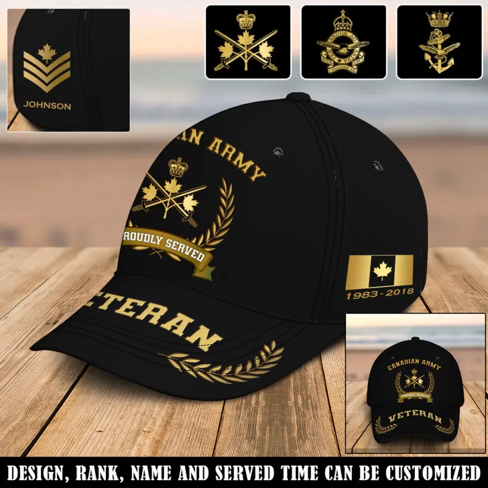 Personalized Canadian Army Veteran Proudly Served Custom Name, Rank & Time Cap 3D Printed AHVQ241909