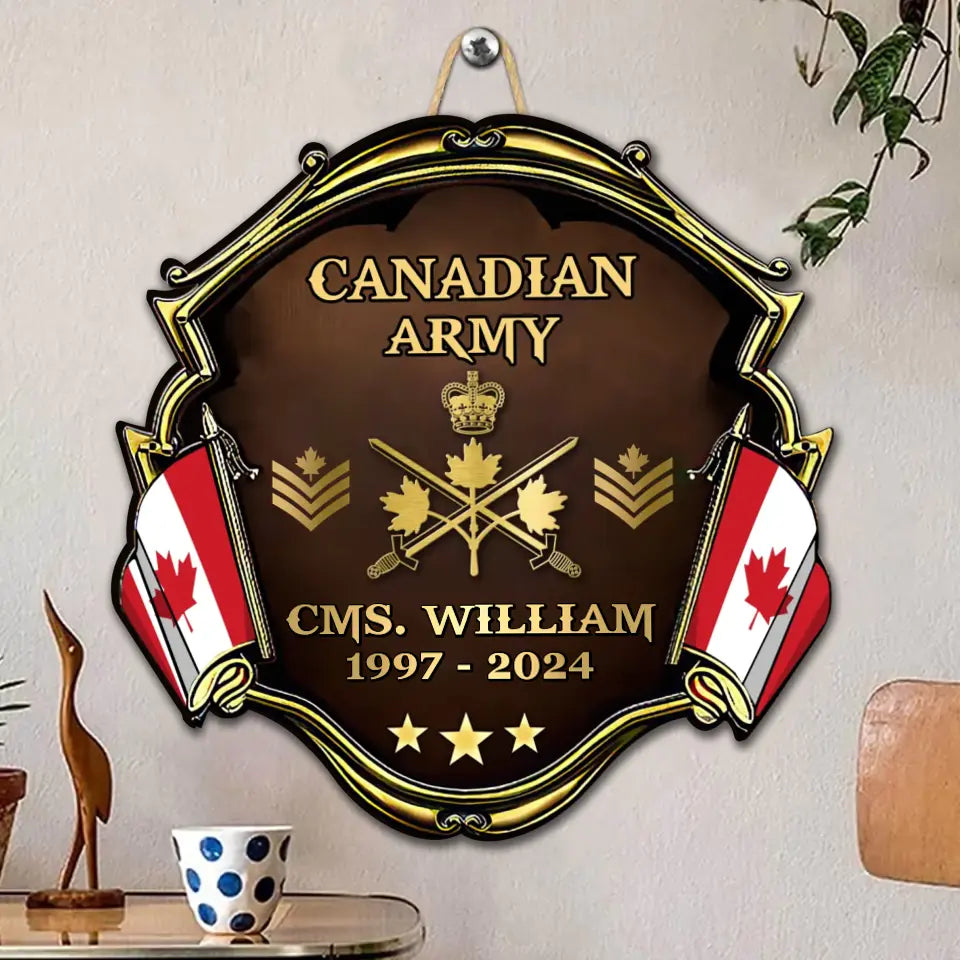 Personalized Canadian Army Veteran Rank Gold Custom Name & Time Wooden Sign Printed AHVA241910