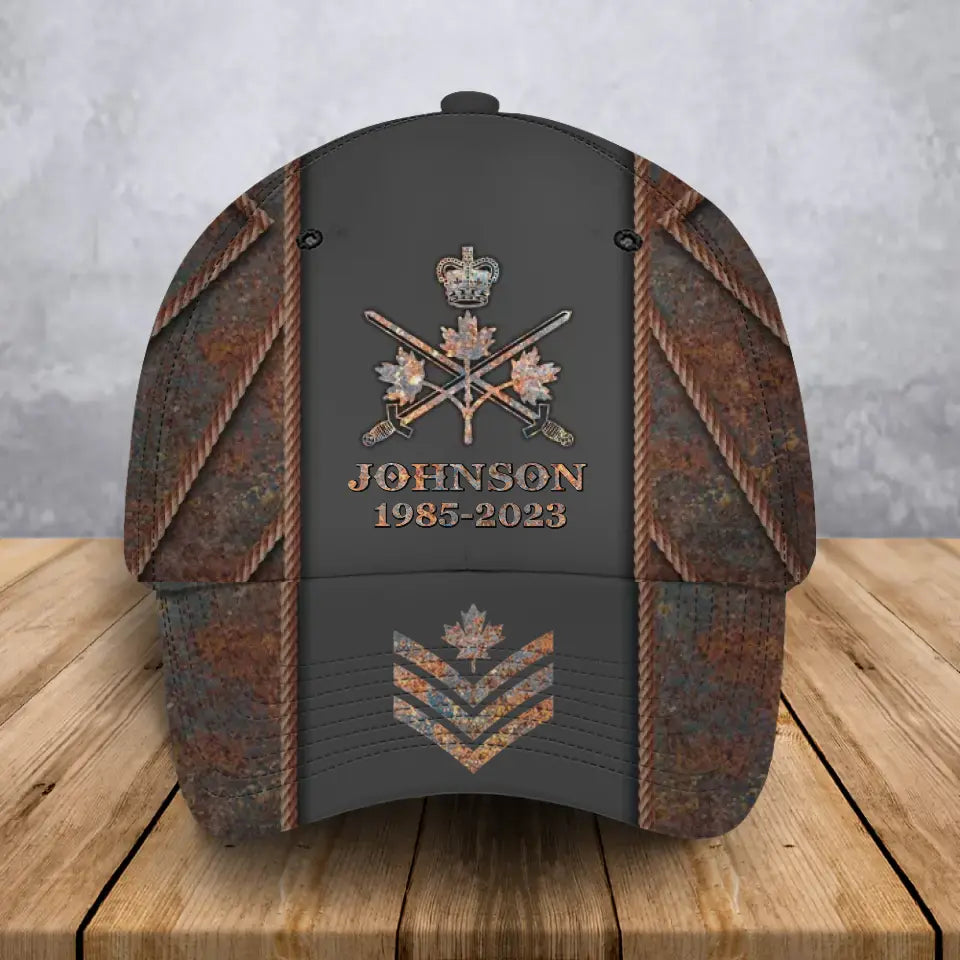 Personalized Canadian Army Veteran Logo Custom Rank, Name & Time Cap 3D Printed AHVA241922