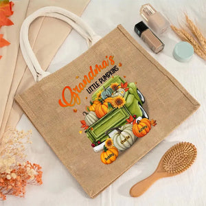 Personalized Grandma's Little Pumpkins & Kid Names Jute Tote Bag Printed VQ241923