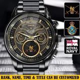 Personalized British Veteran Military Logo & Rank Gold Custom Name & Time Watch Printed AHVA241926