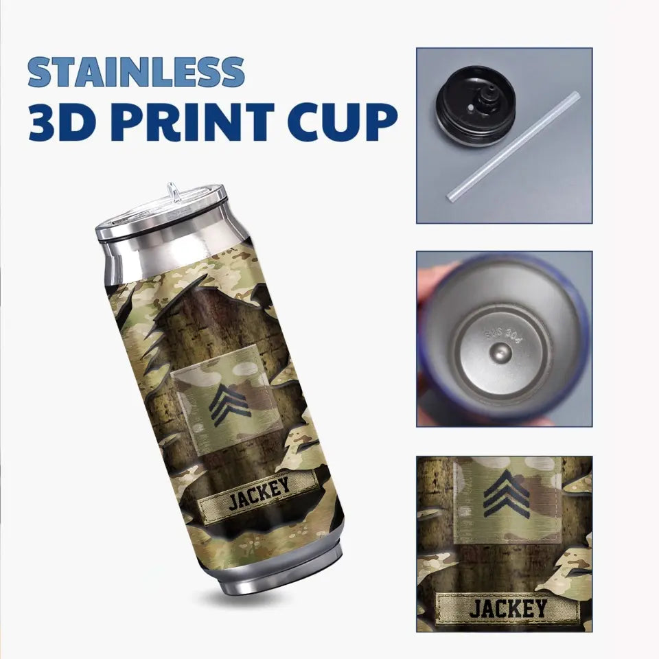 Personalized United State Veteran Rank Camo Custom Name Stainless Steel 3D Print Cup Printed VA241942