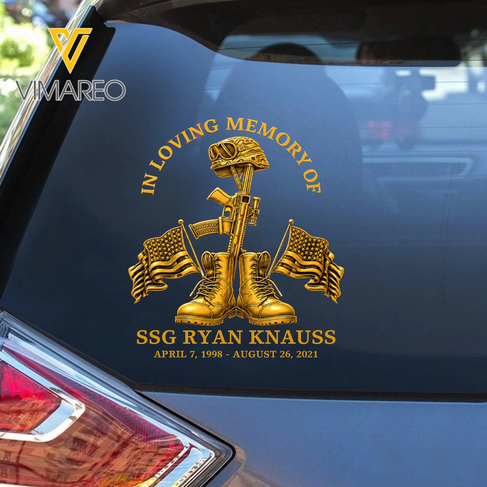 Personalized US Army In Loving Memory Of Custom Rank & Time Car Decal Printed