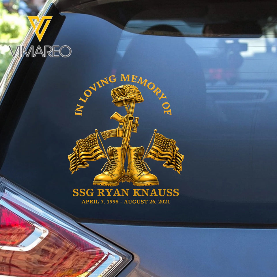 Personalized US Army In Loving Memory Of Custom Rank & Time Car Decal Printed