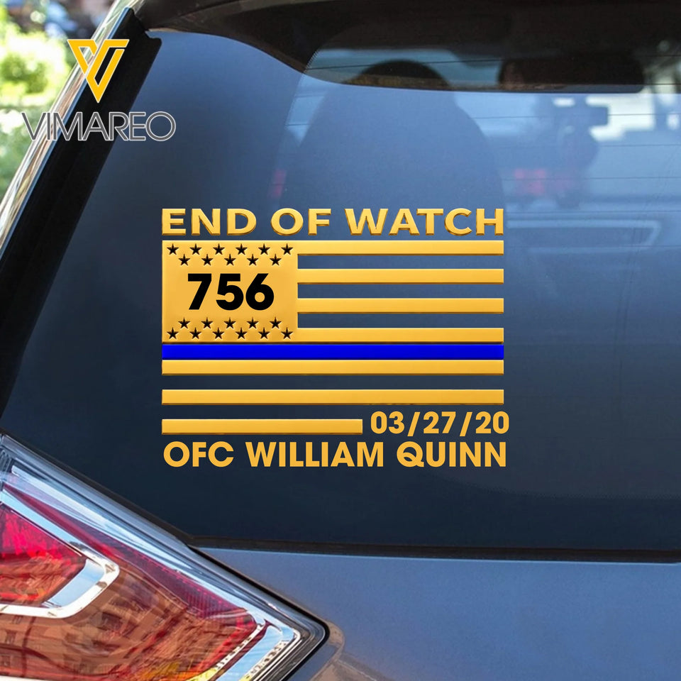 Personalized US Police End Of Watch Custom Name Department & ID Car Decal Printed
