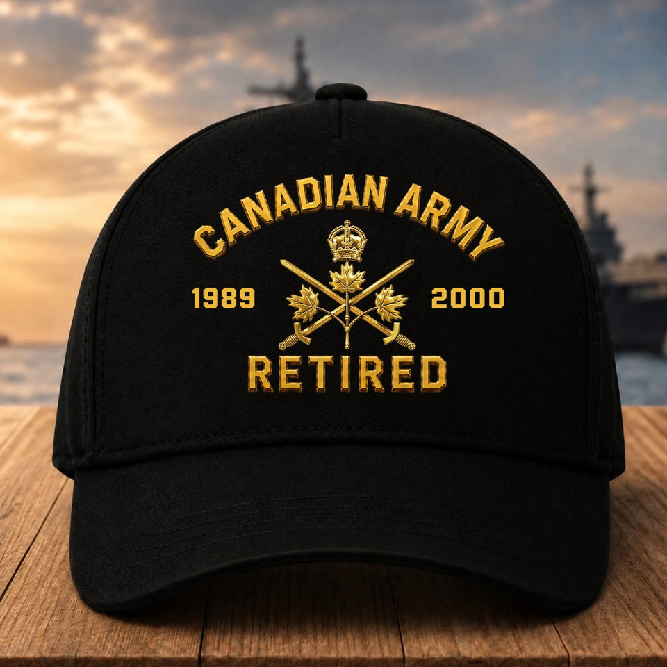 Personalized Canada Army Retired Custom Served Times Black Cap 2D Printed