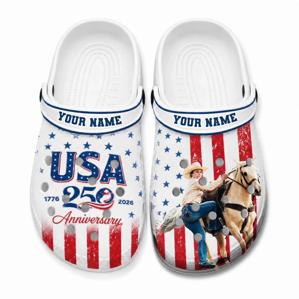 Personalized 250th Anniversary Horse Lovers Upload Image Clog Slipper Shoes Printed