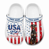Personalized 250th Anniversary Doberman Pinscher Dog Upload Image Clog Slipper Shoes Printed