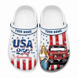Personalized 250th Anniversary Jeep Girl Clog Slipper Shoes Printed