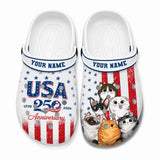 Personalized 250th Anniversary Cat Lovers Clog Slipper Shoes Printed