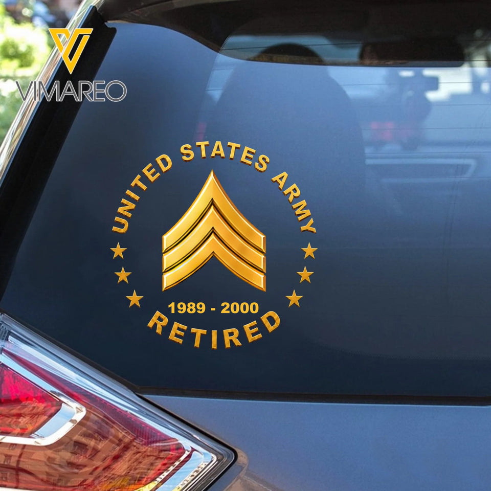 Personalized US Military Retired Custom Rank &  Time Car Decal Printed