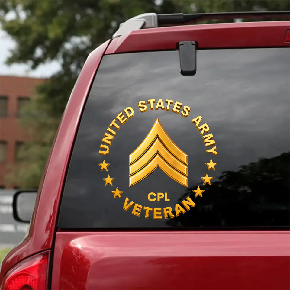 Personalized US Military Veteran Custom Logo & Name Rank Car Decal Printed