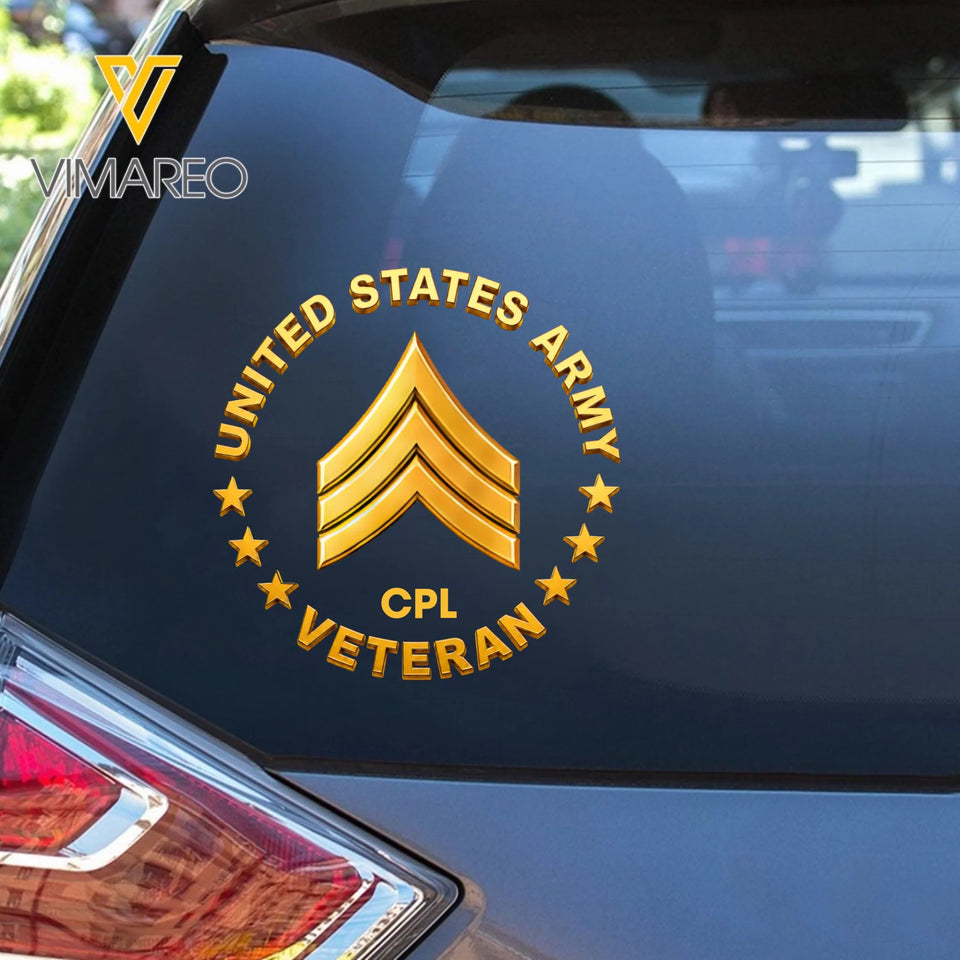 Personalized US Military Veteran Custom Logo & Name Rank Car Decal Printed