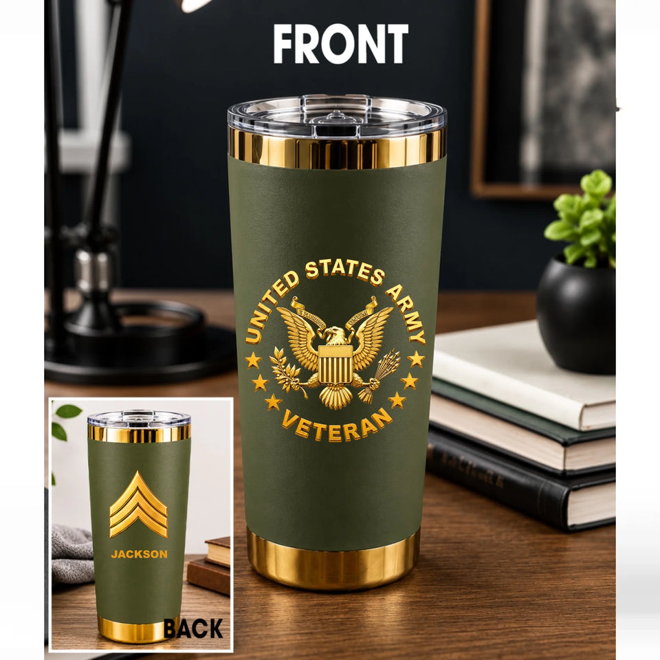 Personalized US Military Custom Rank & Name Tumbler Printed