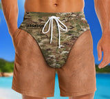 Personalized US Army Veteran Custom Name & Rank Camo Beach Short Pants Printed