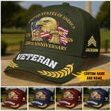 Personalized Premium America 250th Anniversary Embroidered US Veterans Hats C25032601, Gifts For U.S. Veterans, Gifts For Independence Day, Veterans Day.