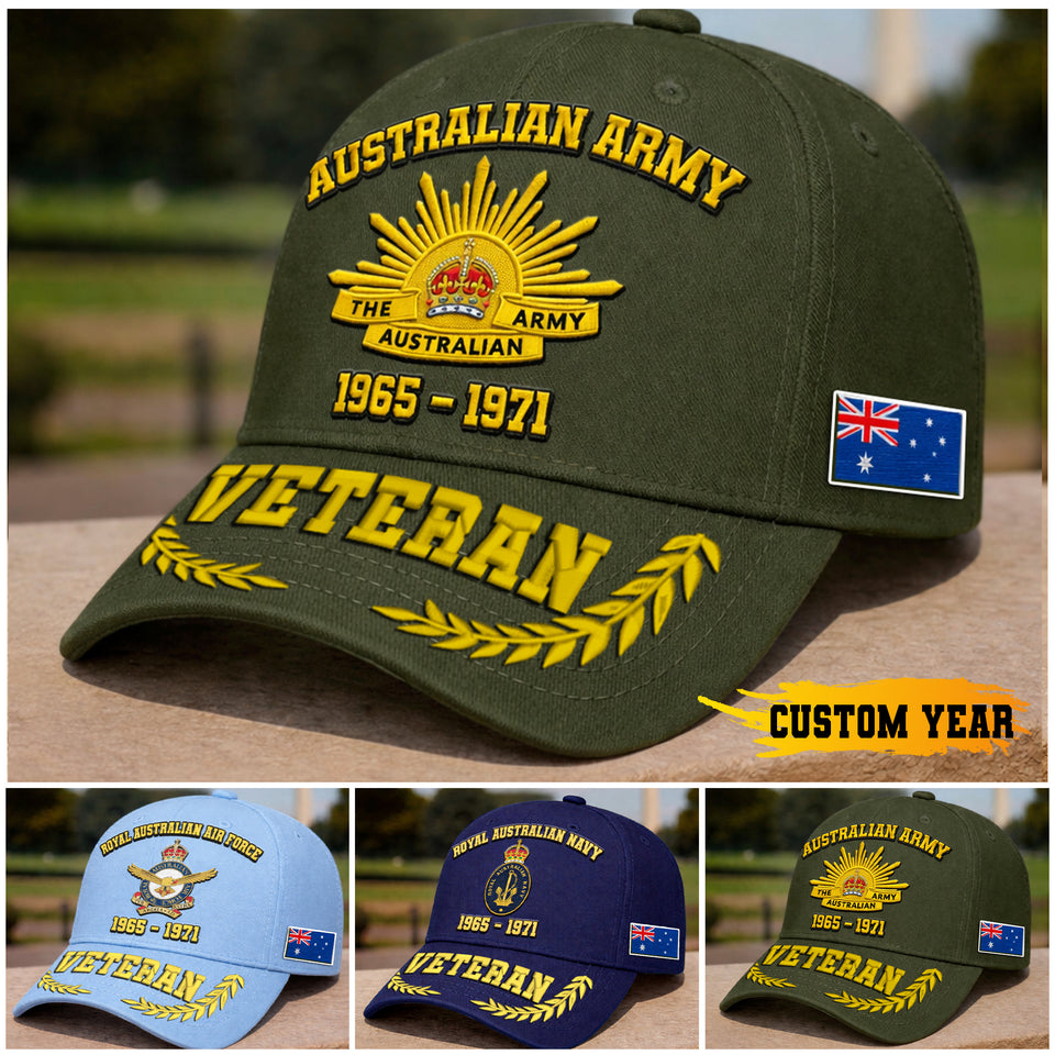Personalized Premium Australian  Embroidered Veterans Hats C20032602 Custom Time