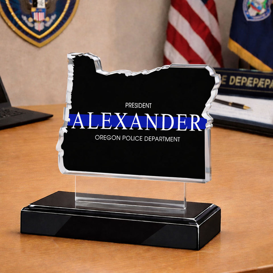 Premium Personalized Blue Thin Line Acrylic Plaque 1504 Gifts For Officers, Gifts For Cops