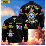 Personalized UK United Kingdom Veteran Bomber Jacket Printed