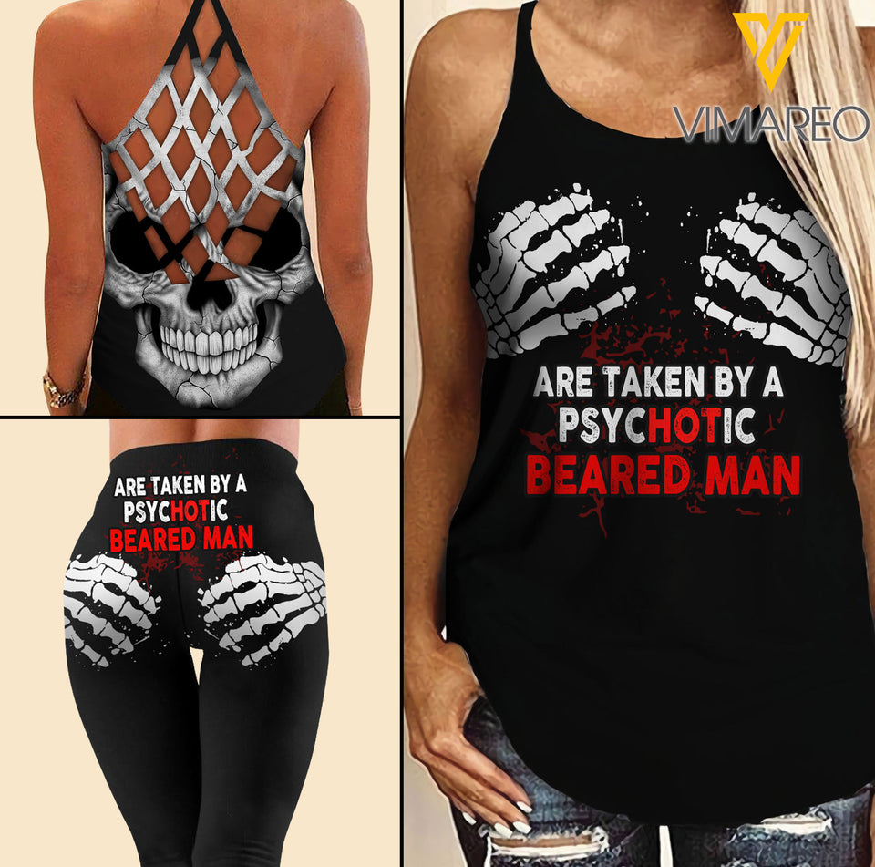 TAKEN HOT BEARED MAN Criss-Cross Open Back Camisole Tank Top Legging TMT SKULL