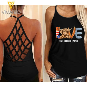 PERSONALIZED COW LOVE CRISS CROSS TANK TNMQ3008
