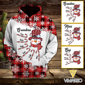 PERSONALIZED GRANDMA WTIH KIDS SNOWMAN CHRISTMAS HOODIE 3D TNMA1910