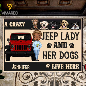 Personalized A Crazy Jeep Lady And Her Dogs Live Here Christmas Doormat Printed NOV-DT12