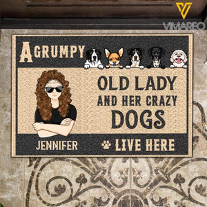 Personalized A Grumpy Old Lady And Her Crazy Dogs Live Here Christmas Doormat Printed NOV-LN12