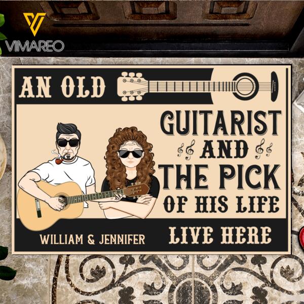 Personalized An Old Guitarist And The Pick Of His Life Live Here Christmas Doormat Printed NOV-DT12