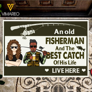 Personalized An Old Fidherman And The Best Catch of His Life Live Here Christmas Doormat Printed NOV-MA12