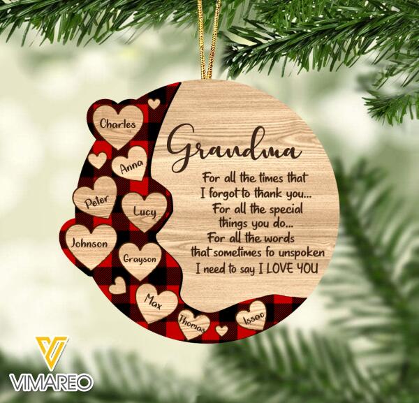 PERSONALIZED GRANDMA KID HEART HANGING ORNAMENT CHRISTMAS TNMA1511