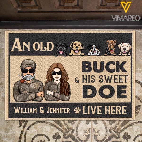 Personalized An Old Buck & His Sweet Doe Live Here Christmas Doormat Printed NOV-LN17