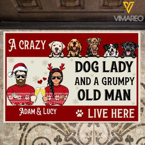 Personalized A Crazy Dog Lazy And A Grumpy Old Man Live Here Christmas Doormat Printed NOV-MA22