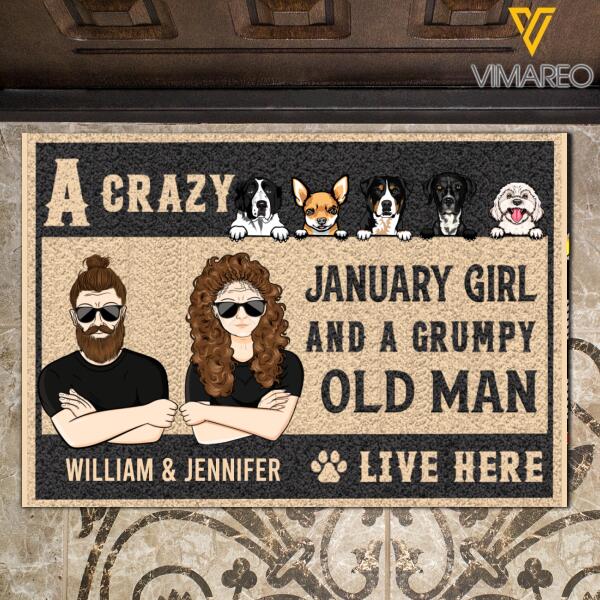 Personalized A Crazy January Girl And Grumpy Old Man Live Here Doormat Printed NOV-QH30