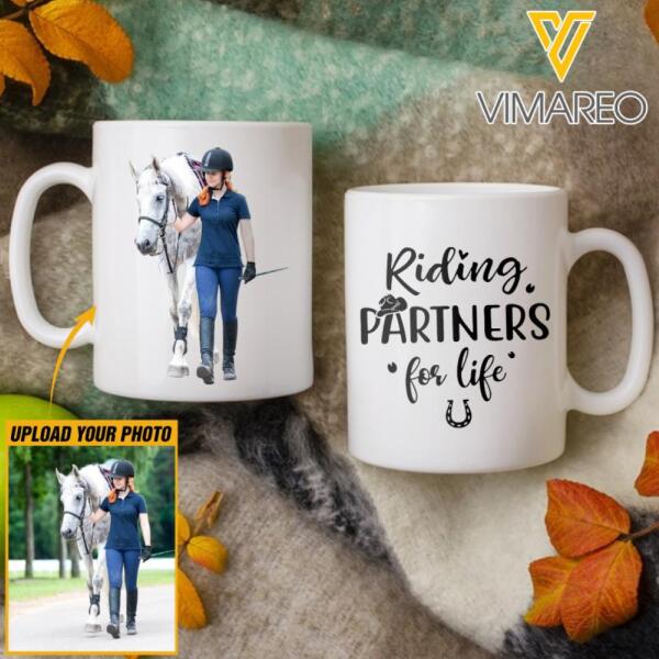 PERSONALIZED RIDING PARTNERS FOR LIFE HORSE GIRL PHOTO WHITE MUG TNDT0912