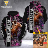 PERSONALIZED HORSE LADY PHOTO UPLOAD HOODIE 3D PRINTED QTTN1312