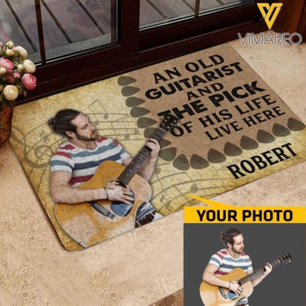 PERSONALIZED AN OLD GUITARIST PHOTO UPLOAD LIVE HERE DOORMAT TNTN1512