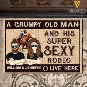 Personalized A Grumpy Old Man And His Supper Sexy Rodeo Live Here Doormat Printed 22JAN-HQ15