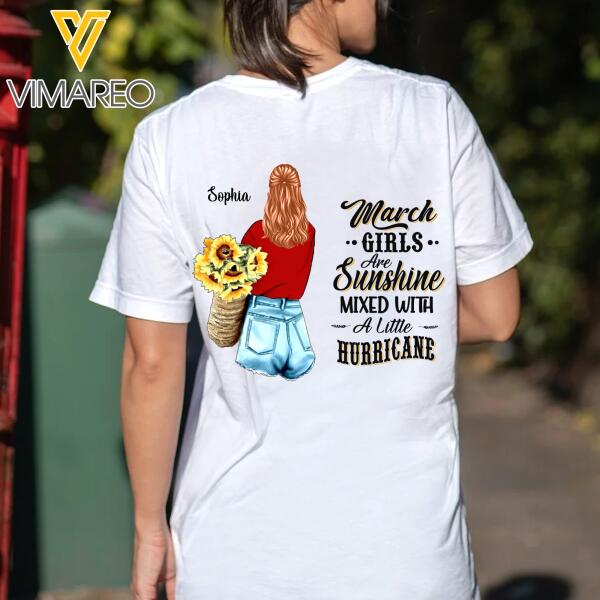 Personalized March Girl Are Sunshine Mixed With A Little Hurricane Tshirt Printed 22JAN-DT18