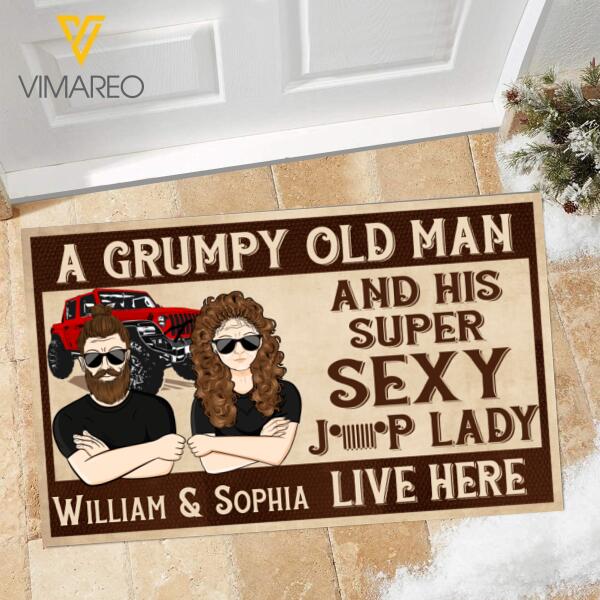 Personalized A Grumpy Old Man And His Supper Sexy Jeep Lady Live Here Doormat Printed 22JAN-DT19