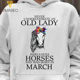 PERSONALIZED OLD LADY LOVES HORSE AND WAS BORN IN MARCH HOODIE TNTN1102