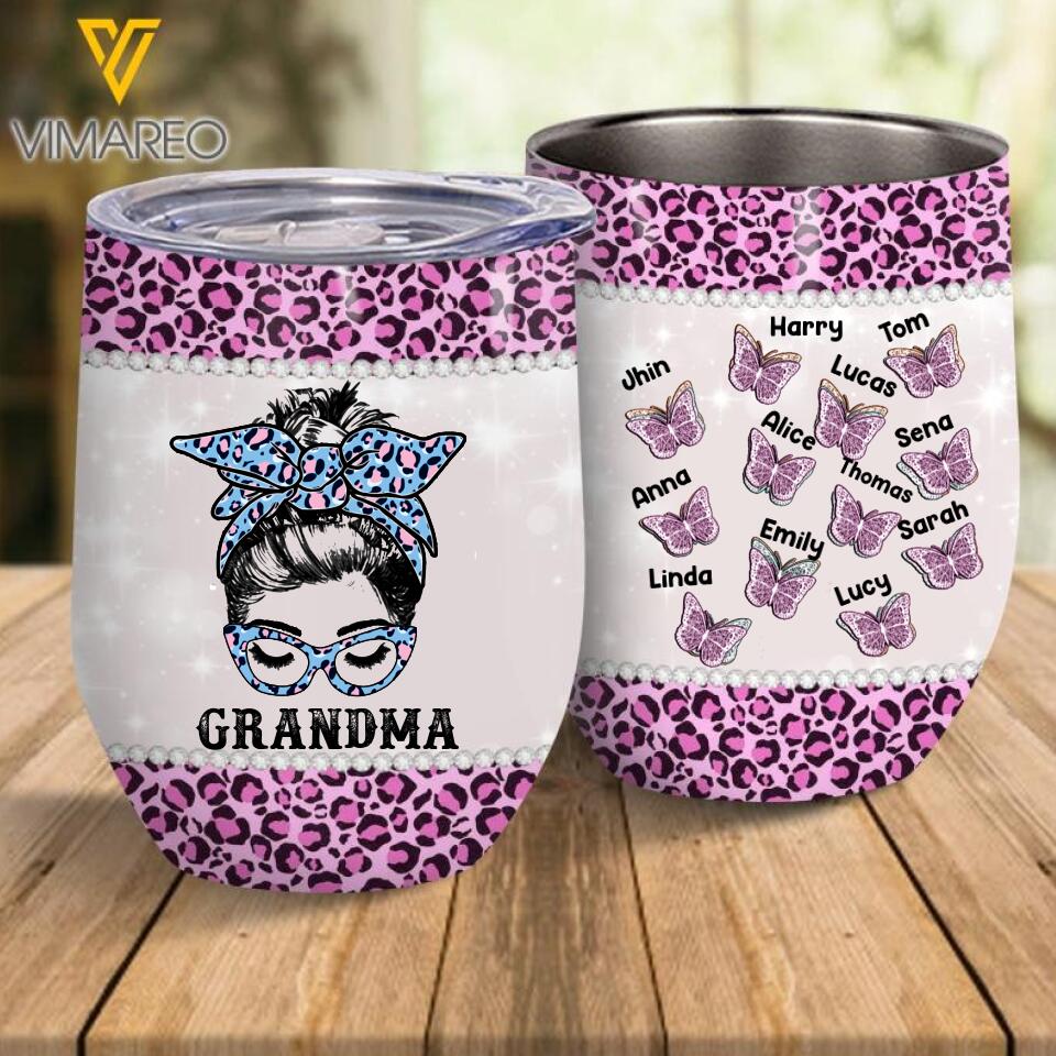 Personalized Grandma Leopard Wine Tumbler Printed 22FEB-LN28