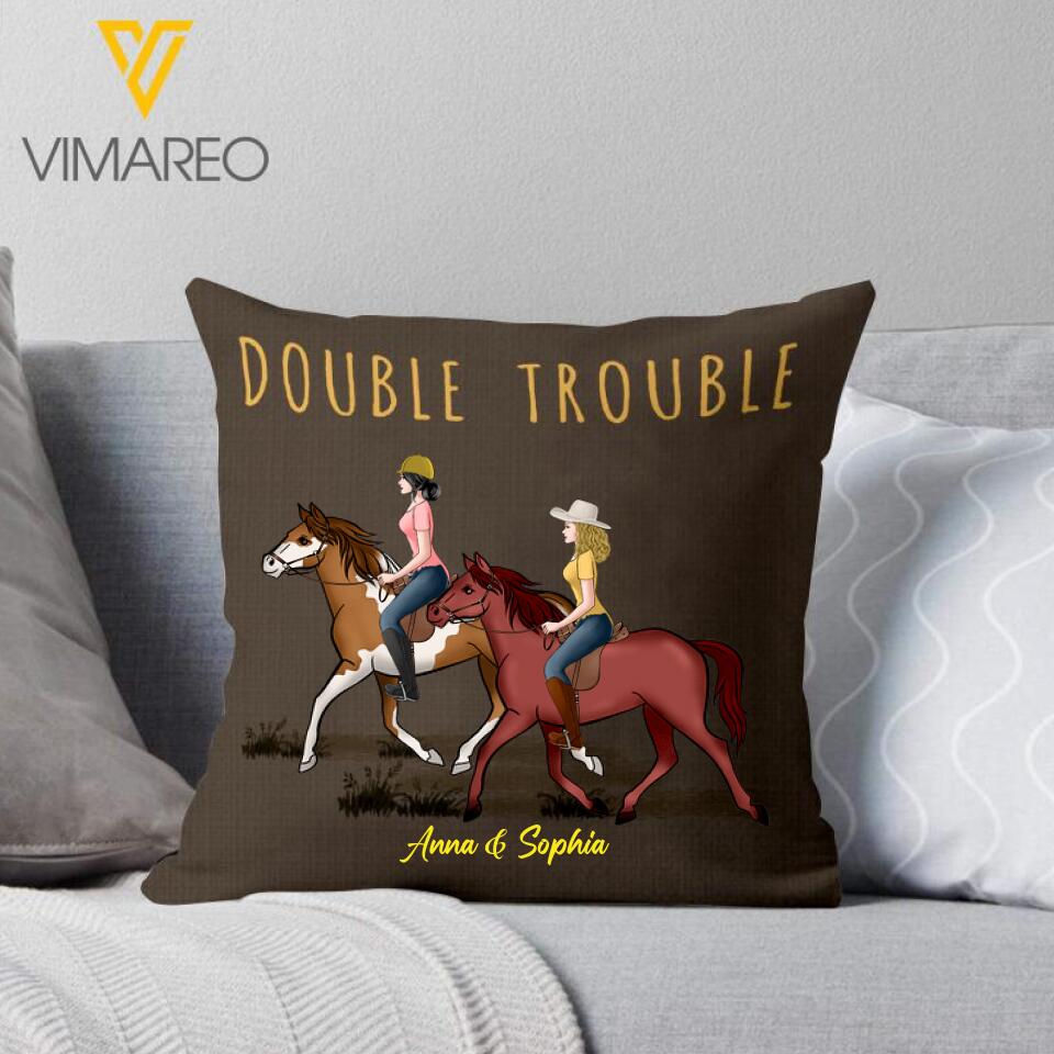 Personalized Double Trouble Love Horse Pillow Printed 22MAR-LN04