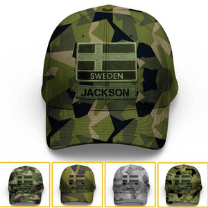 Personalized Swedish Soldier/Veterans Camo Peaked Cap 22MAR-LN04